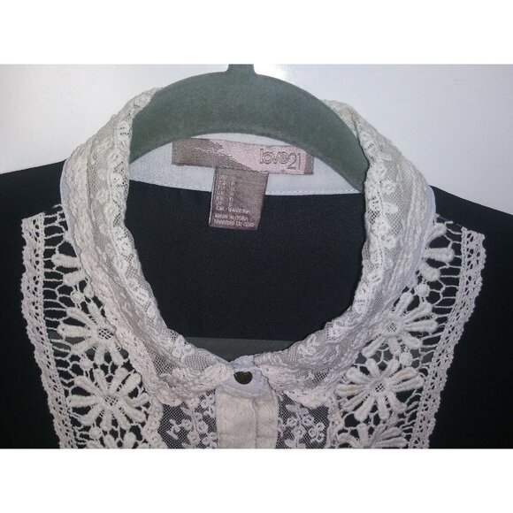 Secretary blouse Black w/ivory lace collared retro Victorian vintage style 60s - Picture 3 of 6